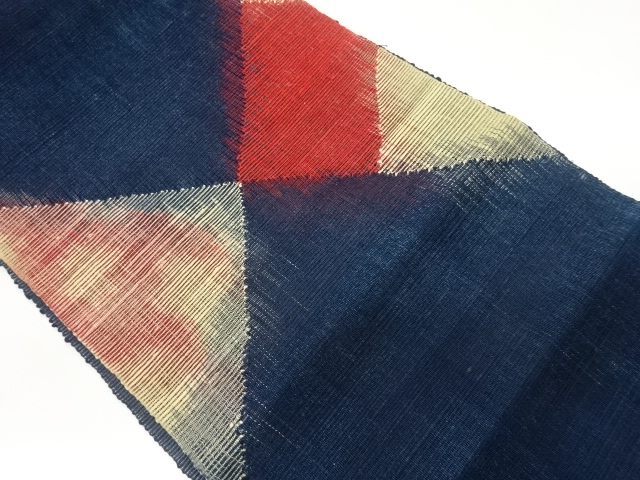 絽紗紬幾何学模様織出し名古屋帯